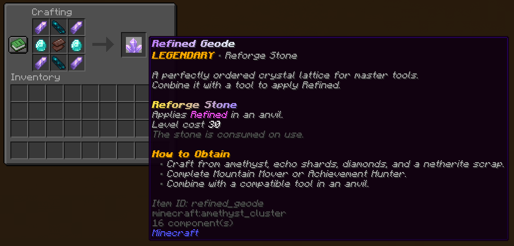 Refined Geode in-game recipe reference