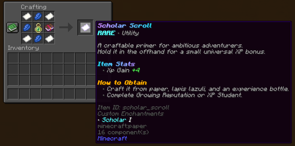 Scholar Scroll in-game recipe reference